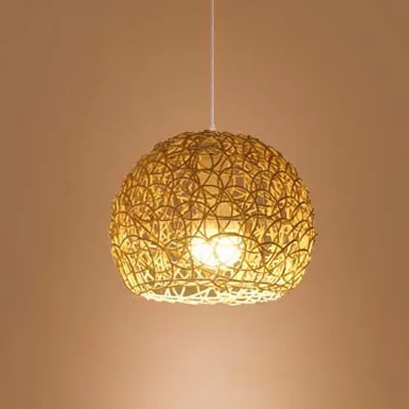 1-licht restaurant hanglamp Aziatisch beige slinger licht met ronde/ovaal/drum rotan schaduw