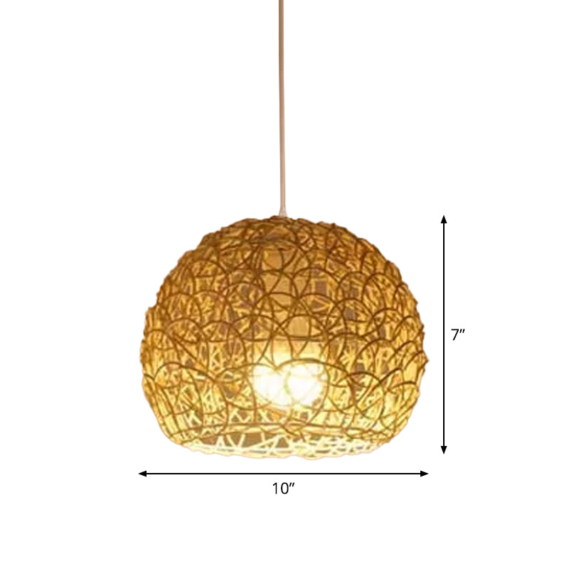 1-licht restaurant hanglamp Aziatisch beige slinger licht met ronde/ovaal/drum rotan schaduw