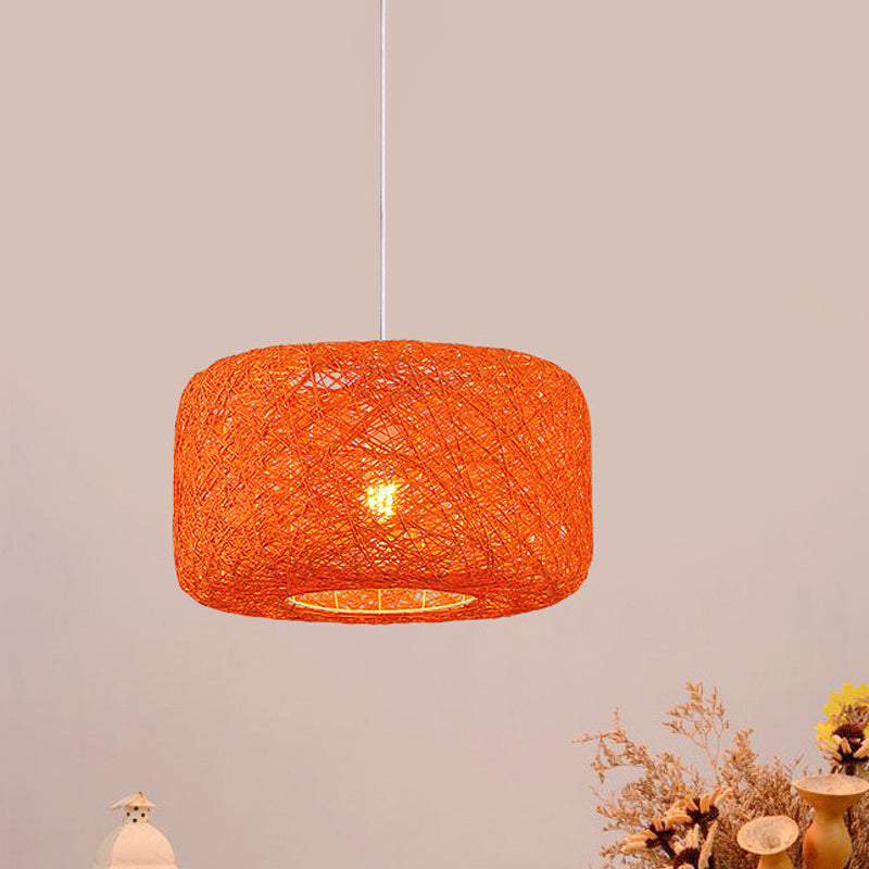 Ciondolo a ciondolo rossa/rosa/arancione a ciondolo Macaron a 1 luce Rattan Weaving Suspension Lighting for Bistro