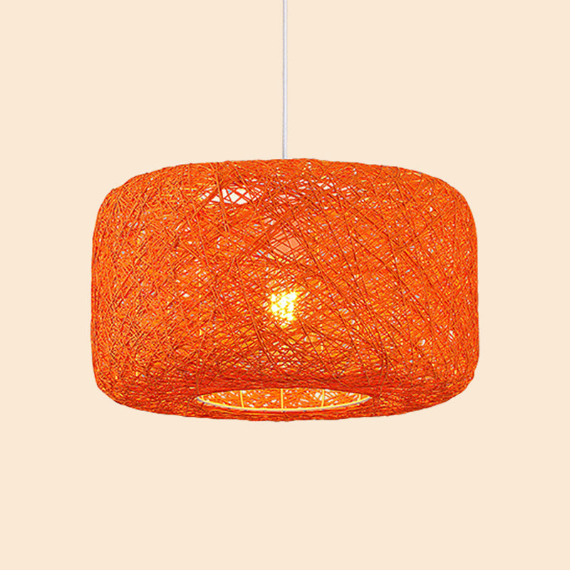 Ciondolo a ciondolo rossa/rosa/arancione a ciondolo Macaron a 1 luce Rattan Weaving Suspension Lighting for Bistro