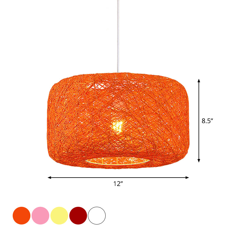 Ciondolo a ciondolo rossa/rosa/arancione a ciondolo Macaron a 1 luce Rattan Weaving Suspension Lighting for Bistro