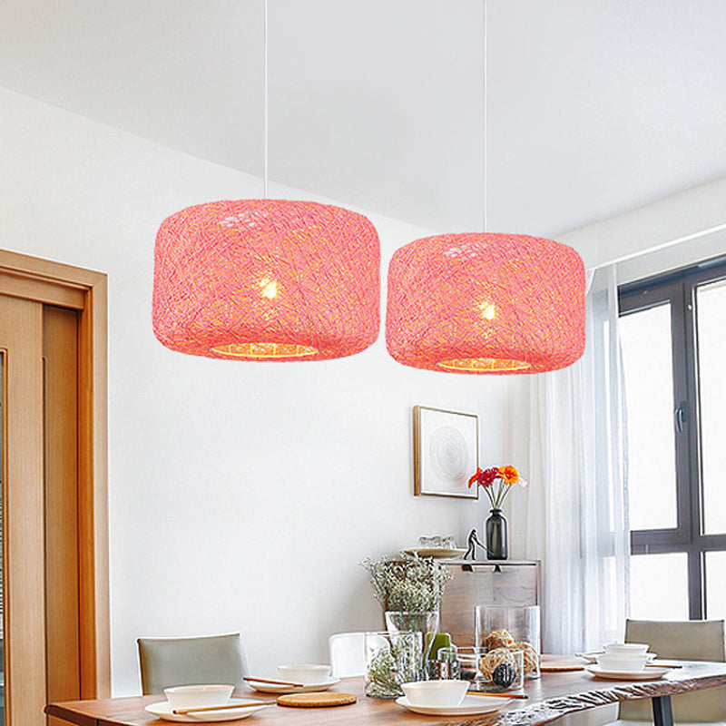 Ciondolo a ciondolo rossa/rosa/arancione a ciondolo Macaron a 1 luce Rattan Weaving Suspension Lighting for Bistro