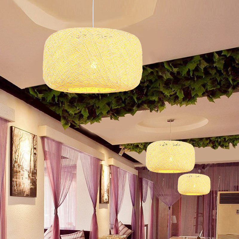 Ciondolo a ciondolo rossa/rosa/arancione a ciondolo Macaron a 1 luce Rattan Weaving Suspension Lighting for Bistro