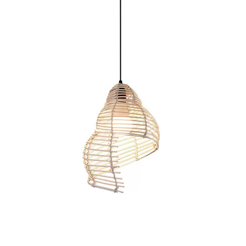 Ruffenhut/Spiral-/Haushängelampe Moderne Rattan 1-Licht beige Pendelleuchte über den Tisch