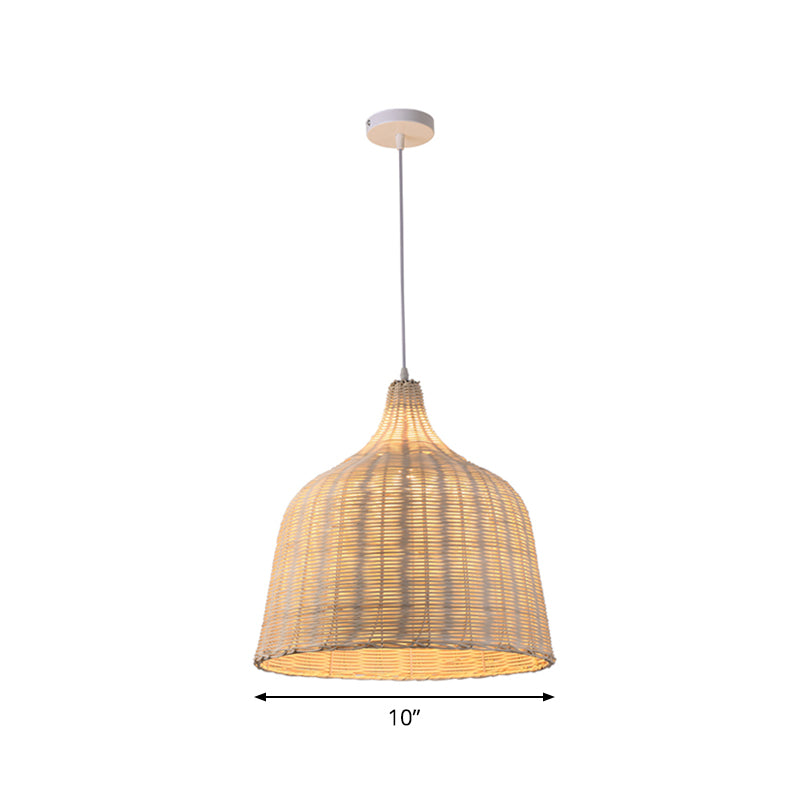Rattan Cloche -förmiges Pendellicht zeitgenössische 1 Glühbirne 10 "/14"/23,5 "breite beige Decke Hanglampe für die Teestube