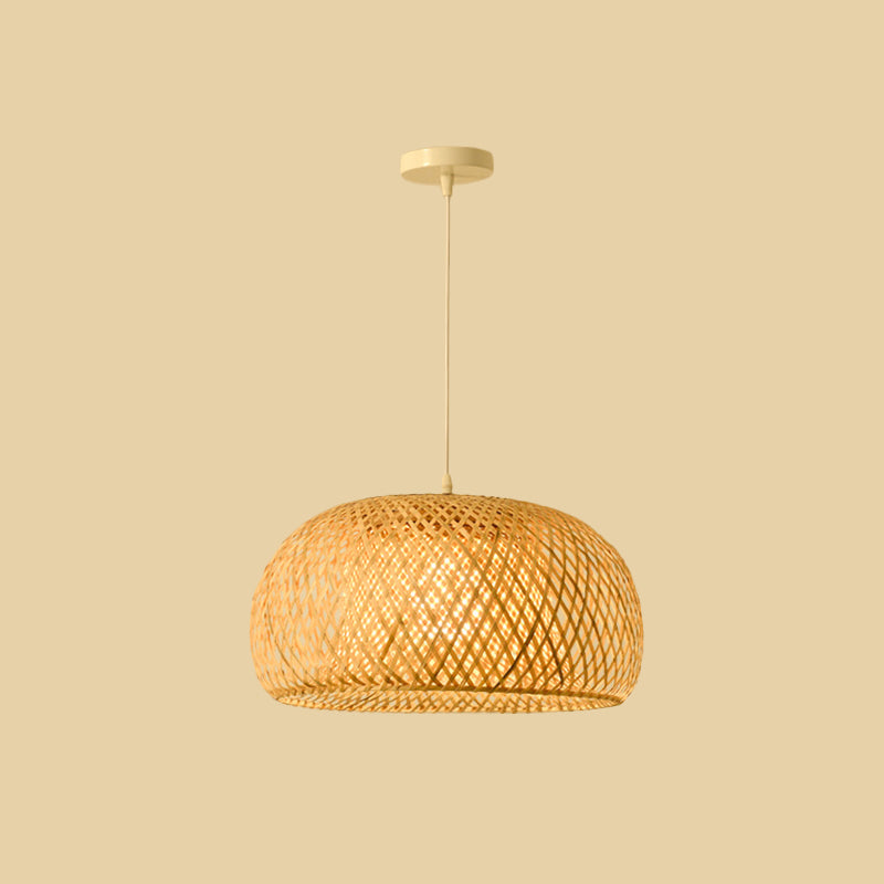 Asian Jug/Twisted/Globe Shaped Pendant Lamp Bamboo 1 Head Restaurant Suspended Lighting Fixture in Beige