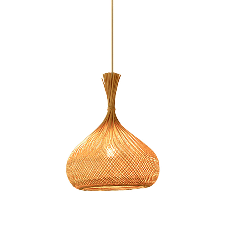Asian Jug/Twisted/Globe Shaped Pendant Lamp Bamboo 1 Head Restaurant Suspended Lighting Fixture in Beige