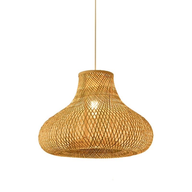 Asian Jug/Twisted/Globe Shaped Pendant Lamp Bamboo 1 Head Restaurant Suspended Lighting Fixture in Beige