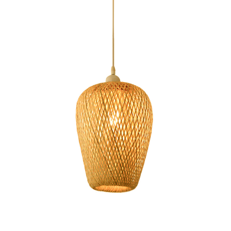 Asian Jug/Twisted/Globe Shaped Pendant Lamp Bamboo 1 Head Restaurant Suspended Lighting Fixture in Beige