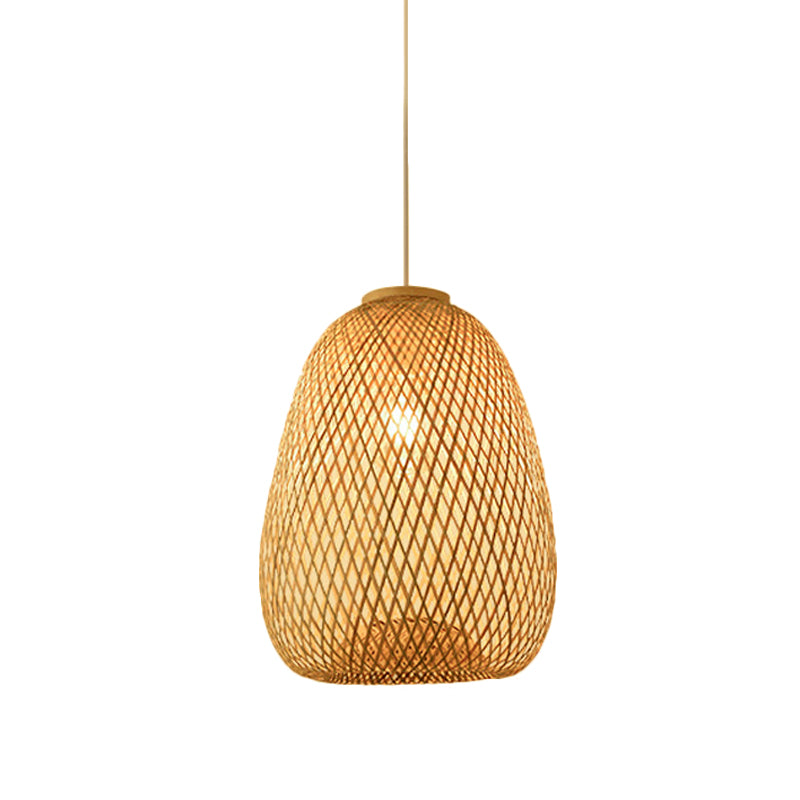 Asian Jug/Twisted/Globe Shaped Pendant Lamp Bamboo 1 Head Restaurant Suspended Lighting Fixture in Beige