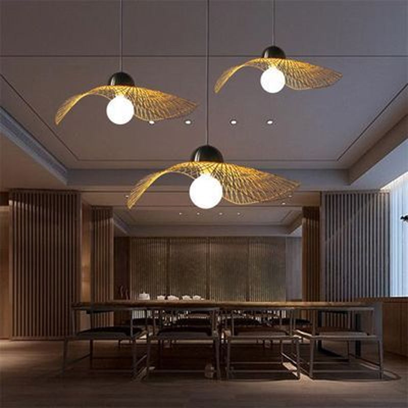 Aziatische lotus bladvorm hanglampverlichting bamboe 1 lamp 14 "/25.5"/41 "breed restaurant hangende lamp in beige