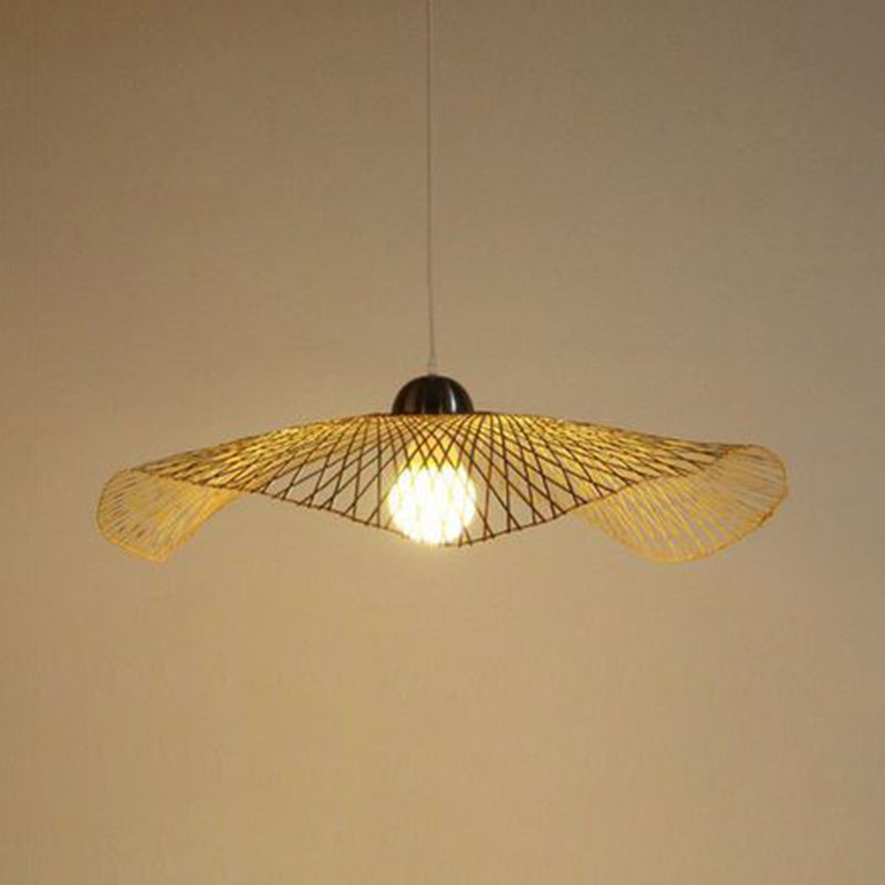 Asian Lotus Blattform Pendelleuchte Bambus 1 Glühbirne 14 "/25,5"/41 "Breites Restaurant Hängende Leuchte in Beige