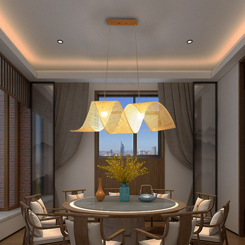 Twisted Bamboo Mesh Pendant Light Creative Asian Style 1-Light Beige Ceiling Suspension Lamp