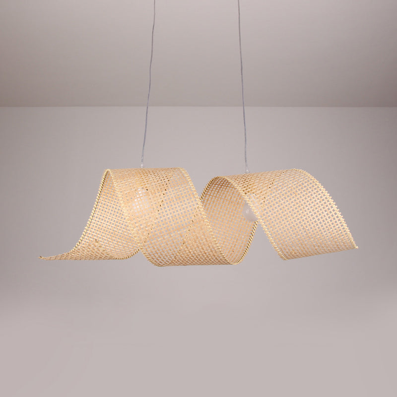 Twisted Bamboo Mesh Pendant Light Creative Asian Style 1-Light Beige Ceiling Suspension Lamp
