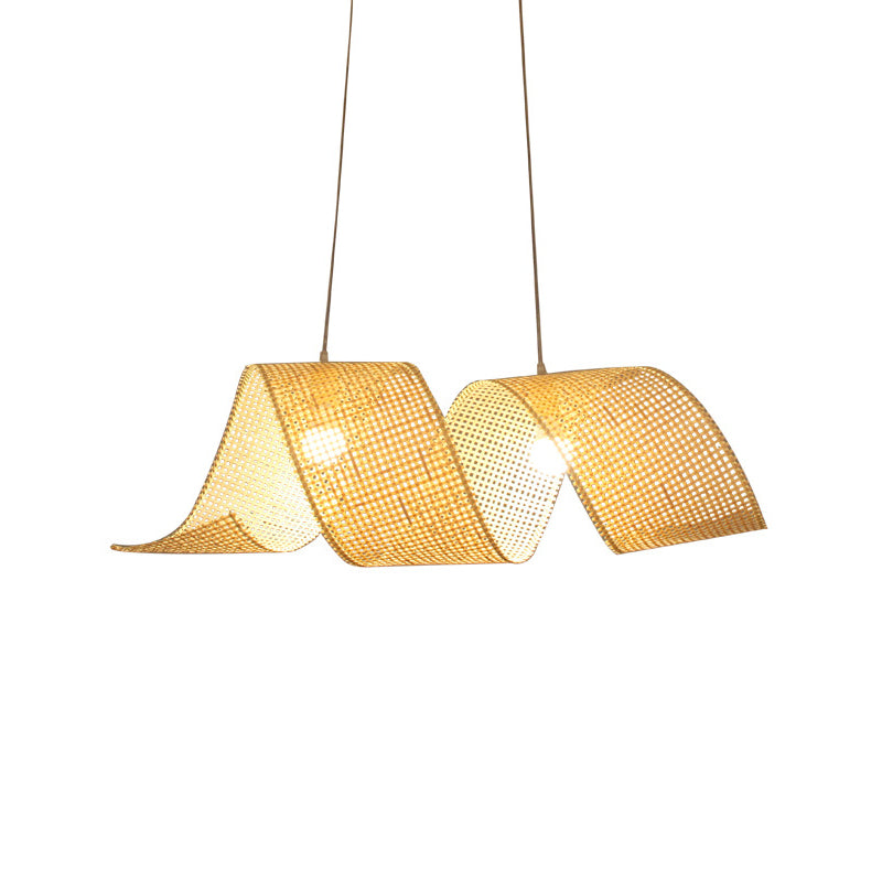 Twisted Bamboo Mesh Pendant Light Creative Asian Style 1-Light Beige Ceiling Suspension Lamp