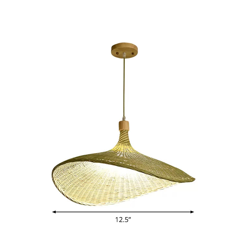 Floppy Hat Shaped Pendant Lamp Modern Bamboo 12.5"/17"/29" Wide 1/3-Light Beige Hanging Light Fixture for Tearoom