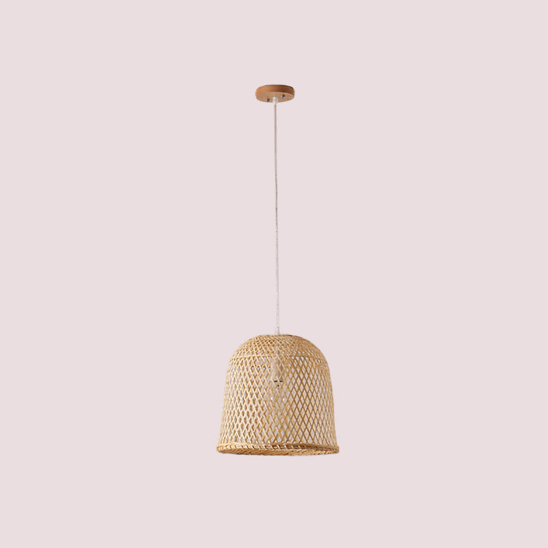 1 tête bistro pendule léger asiatique beige suspendu pendant avec bol / jar / cloche bambou nuage