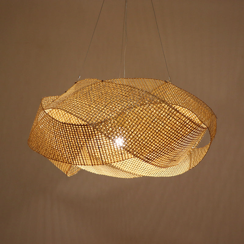 Luce a sospensione intrecciata intrecciata Bamboo contemporanea Singola sala da pranzo Luce a soffitto a beige, 16 "/19.5" /27,5 "w