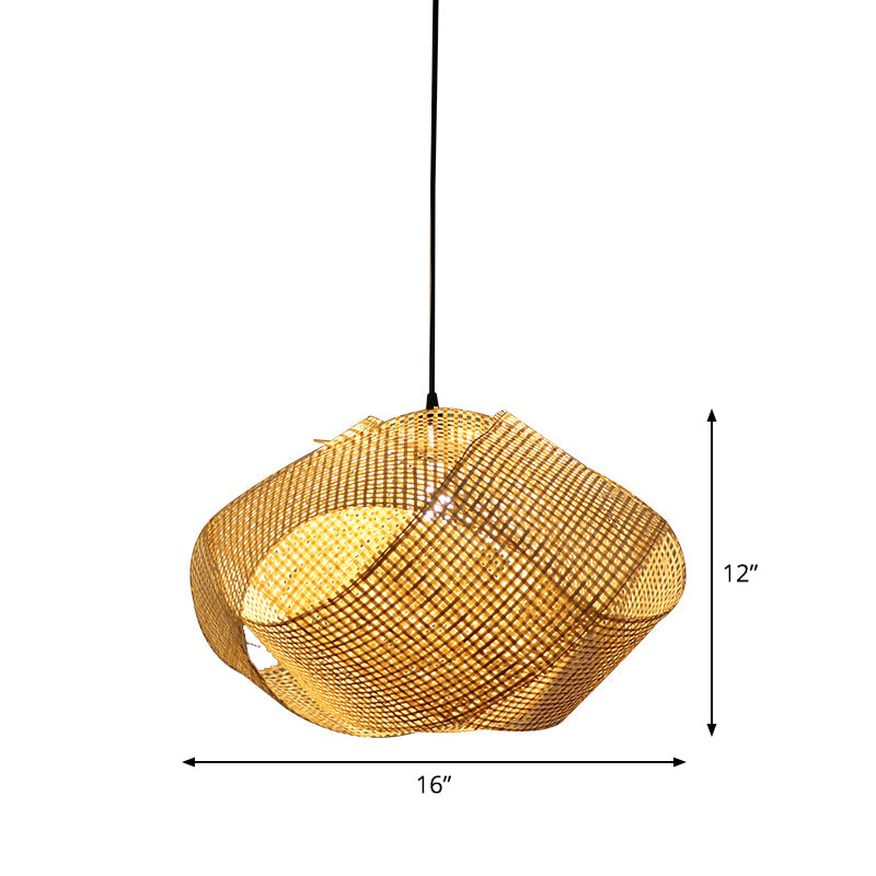 Luce a sospensione intrecciata intrecciata Bamboo contemporanea Singola sala da pranzo Luce a soffitto a beige, 16 "/19.5" /27,5 "w