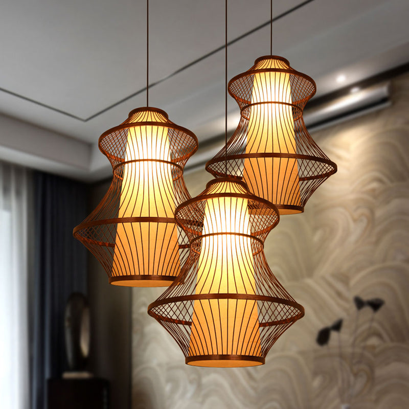 16 "/19.5" /23.5 "W 1-BULB BISTRO HANDER LICHT ASIAN BRUIN Hangende lichtkit met urn bamboe schaduw