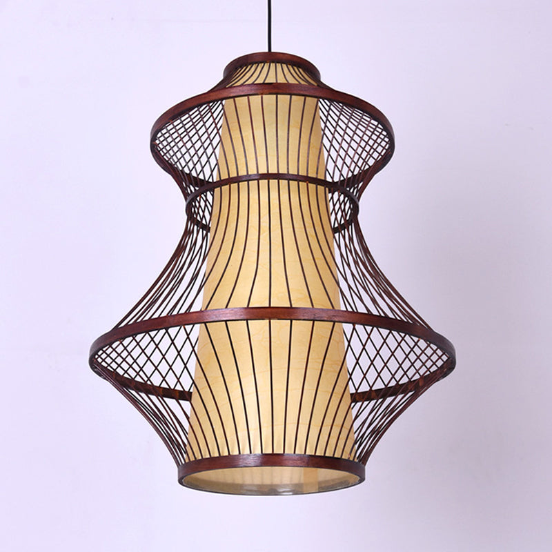 16 "/19,5"/23,5 "W 1-Bulb Bistro Anhänger Hell Asian Braun Hanging Light Kit mit Urnen Bambusschatten