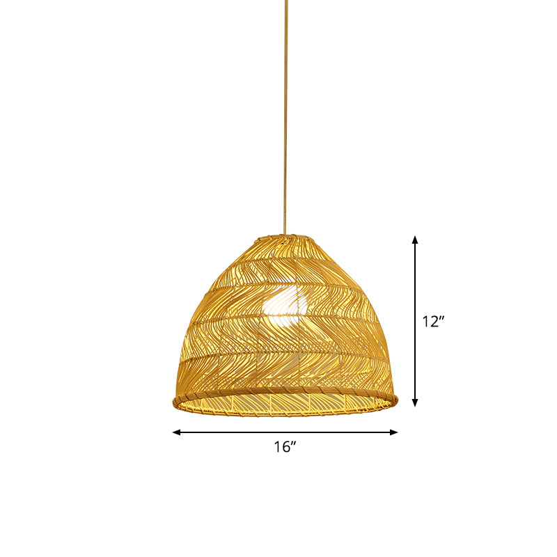 Asia Bell Shade Pendant Lighting Fixture Bamboo 16"/19.5"/23.5" Wide 1 Light Dining Room Suspension Lighting in Beige