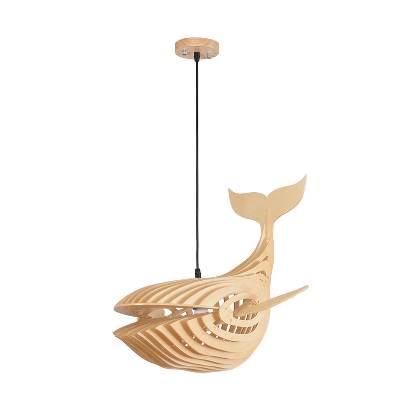 Whale Kids Bedside Down Lighting Anhänger Holz 1 Kopf moderne Hanglampe in Beige, 21,5 "/31,5"/39 "breit
