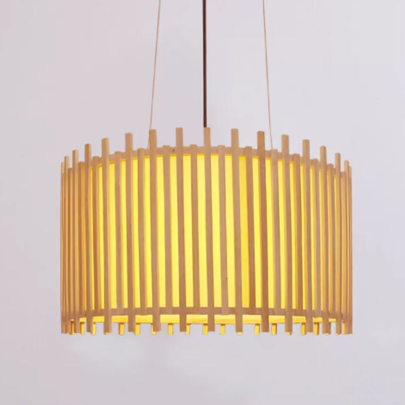 Bamboo Drum Suspension Licht Hedendaags 1 Bulb 17 "/21.5" brede plafondhanger in Beige