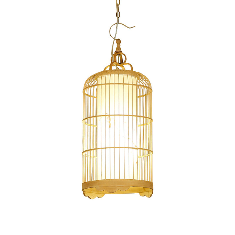 Birdcage eetkamer plafondlicht bamboe 9,5 "/14"/16 "brede 1-licht Aziatische hanger Licht armatuur in beige
