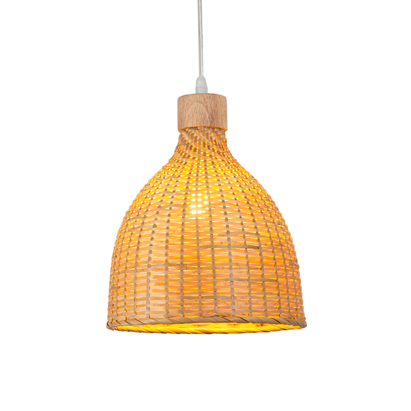 Oignon / goutte de pluie / cloche en bambou éclairage pendentif Asie 1 luminaire de suspension beige légère sur la table, 10,5 "/ 17" / 18 "W