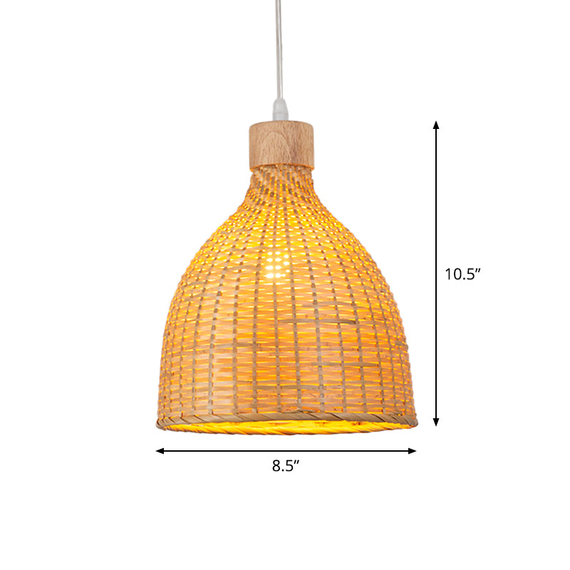 Oignon / goutte de pluie / cloche en bambou éclairage pendentif Asie 1 luminaire de suspension beige légère sur la table, 10,5 "/ 17" / 18 "W