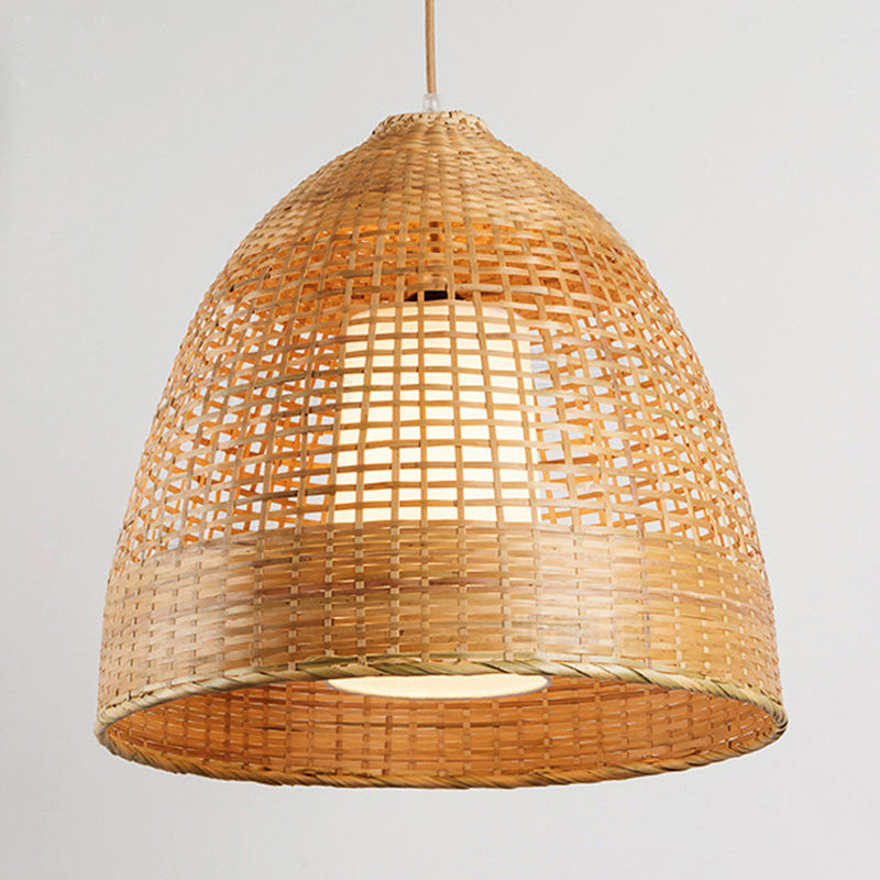 Handklasige bel plafond hanger Chinese bamboe single woonkamer hangende lamp in beige, 16 "/19,5" breedte