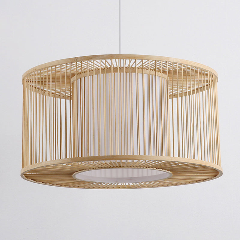1-licht keukenbar slingerdichte Azië beige hangende hanger met drum bamboe schaduw, 16 "/19.5" /23.5 "w
