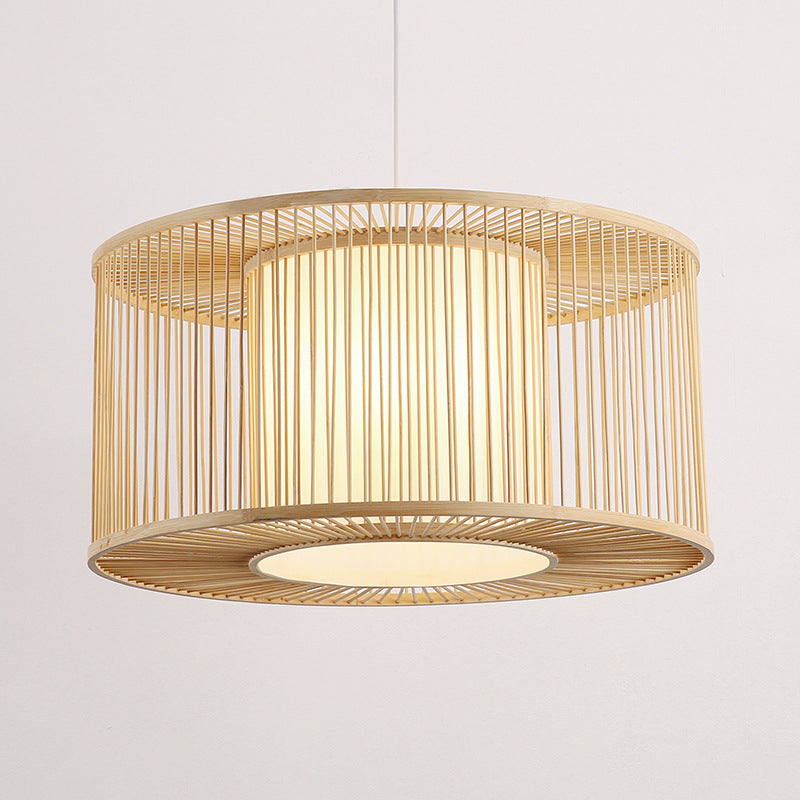 1-licht keukenbar slingerdichte Azië beige hangende hanger met drum bamboe schaduw, 16 "/19.5" /23.5 "w