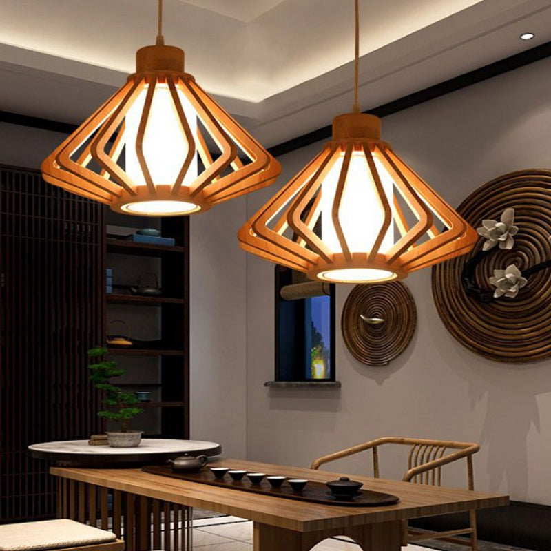 Botola di legno/lanterna/mezzo bagliore appeso Asia BEIGE a 1 luci a 1 ciondolo di illuminazione per il ristorante