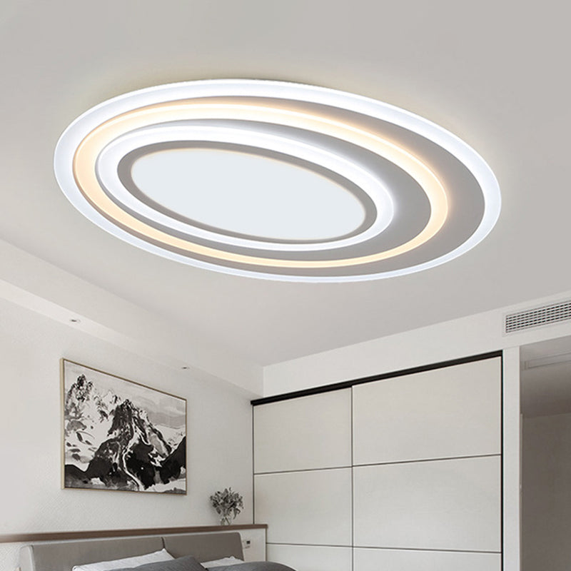 Acrylic Elliptical Flush Mount Lighting Modern White Surface Mounted LED Ceiling Light, 19.5"/23.5"/39" Wide