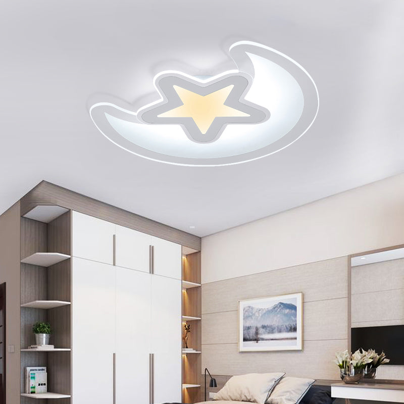 White Crescent and Star Flushmount Minimalistic 16.5"/20.5"/24.5" Wide LED Acrylic Ceiling Mount Light in Warm/White Light