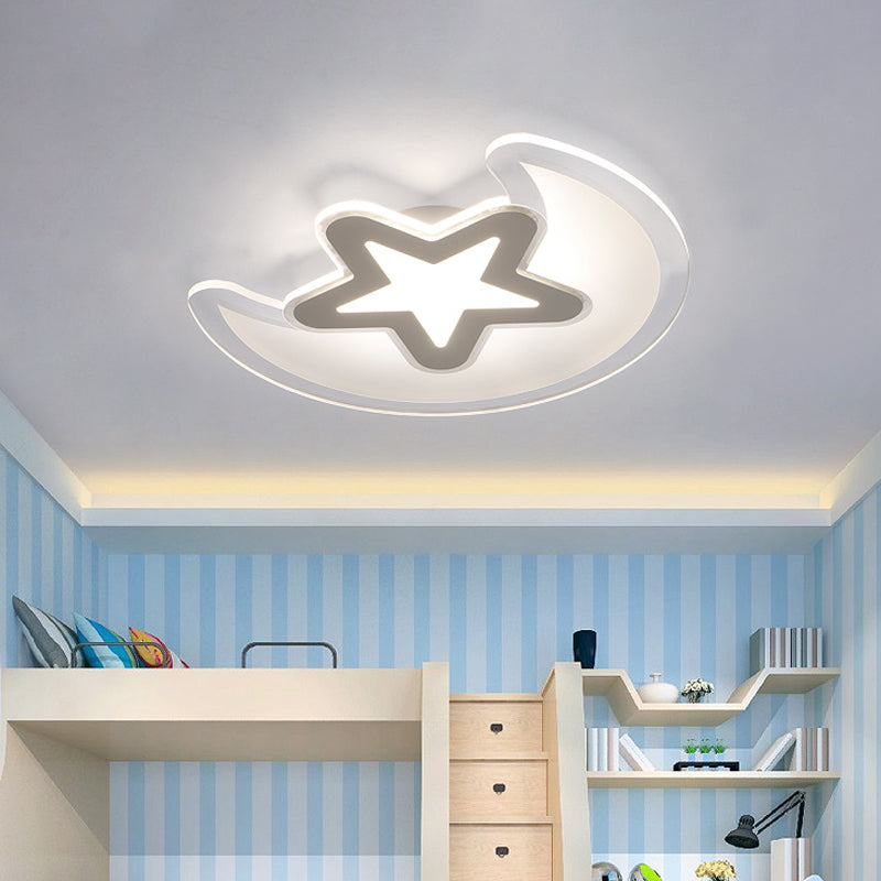 White Crescent and Star Flushmount Minimalistic 16.5"/20.5"/24.5" Wide LED Acrylic Ceiling Mount Light in Warm/White Light