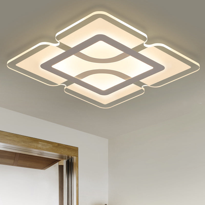 16.5"/35.5"/47" W Moderne LED Flush Leuchte Weiß Quadrat/Rechteck Ultradünn nah an Deckenleuchte mit Acryl Schatten