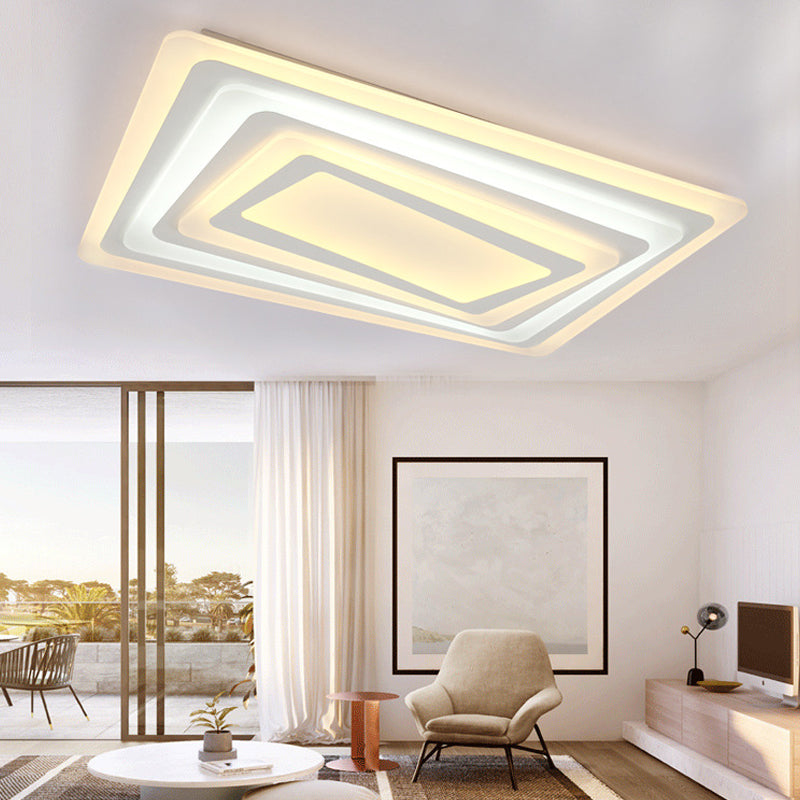 Square/Rectangle Thin LED Ceiling Fixture Contemporary Acrylic White Spiral Design Flush Mount Lamp in Warm/White Light, 19.5"/35.5"/47" W