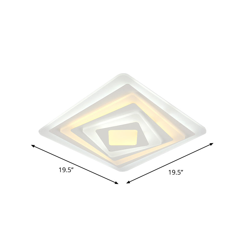 Square/Rectangle Thin LED Ceiling Fixture Contemporary Acrylic White Spiral Design Flush Mount Lamp in Warm/White Light, 19.5"/35.5"/47" W