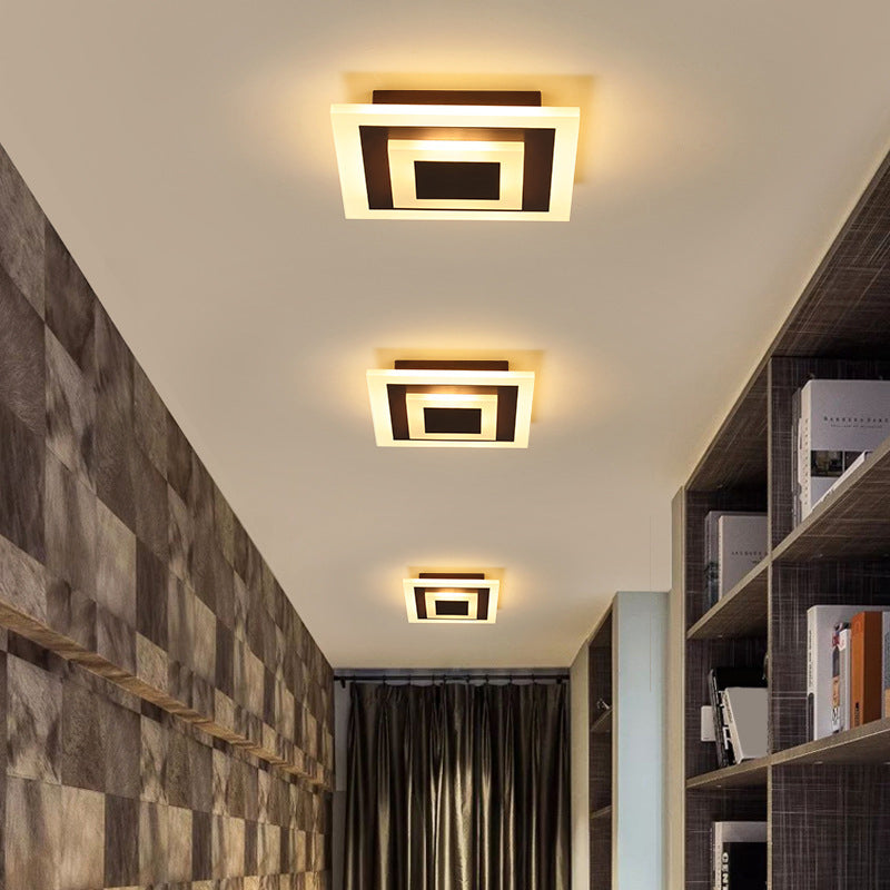 Round/Square Small Ceiling Lamp Simple Style Acrylic White/Coffee LED Flushmount in Warm/White Light for Corridor