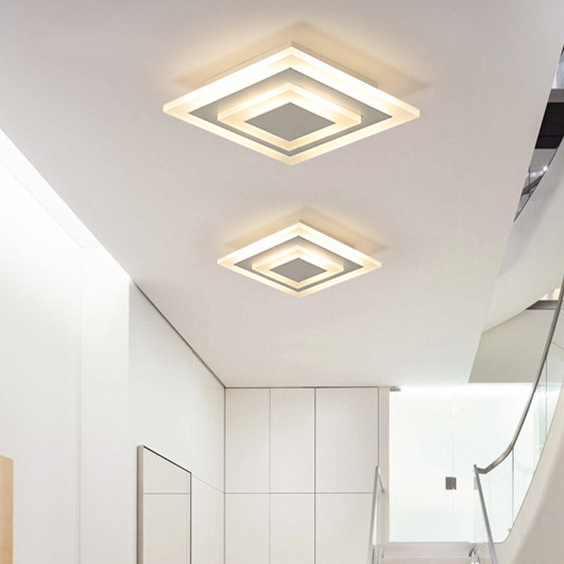 Round/Square Small Ceiling Lamp Simple Style Acrylic White/Coffee LED Flushmount in Warm/White Light for Corridor