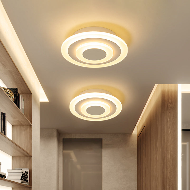 Round/Square Small Ceiling Lamp Simple Style Acrylic White/Coffee LED Flushmount in Warm/White Light for Corridor