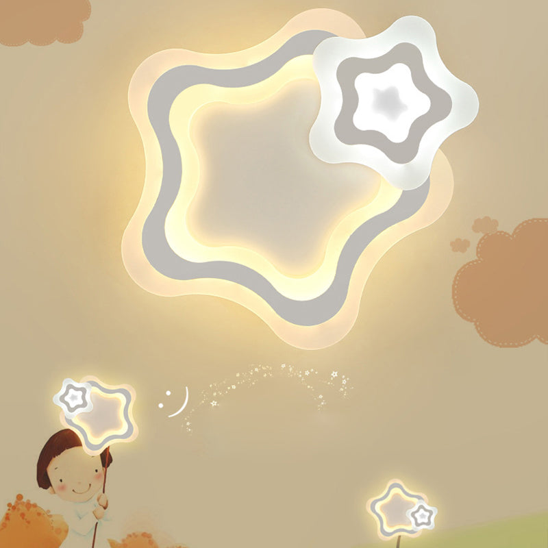 Star/Cloud/Loving Heart Ceiling Lamp Cartoon Acrylic Kids Bedroom LED Flush Mount Light in Warm/White Light