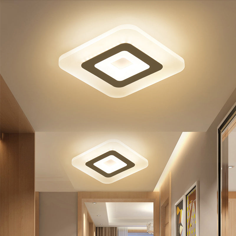 Ultrathin Hallway LED Ceiling Lamp Simplicity White Small Flush Mount Light with Floral/Square/Triangle Acrylic Shade
