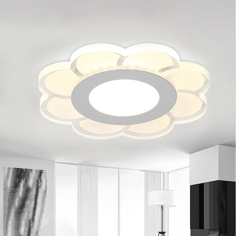 Ultrathin Hallway LED Ceiling Lamp Simplicity White Small Flush Mount Light with Floral/Square/Triangle Acrylic Shade