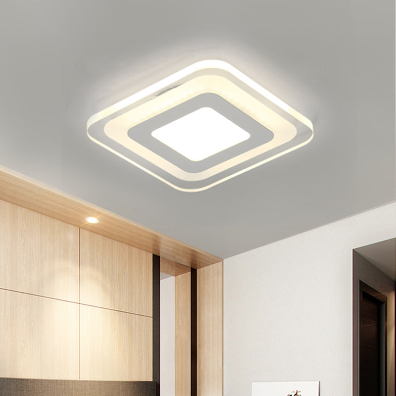 Ultrathin Hallway LED Ceiling Lamp Simplicity White Small Flush Mount Light with Floral/Square/Triangle Acrylic Shade
