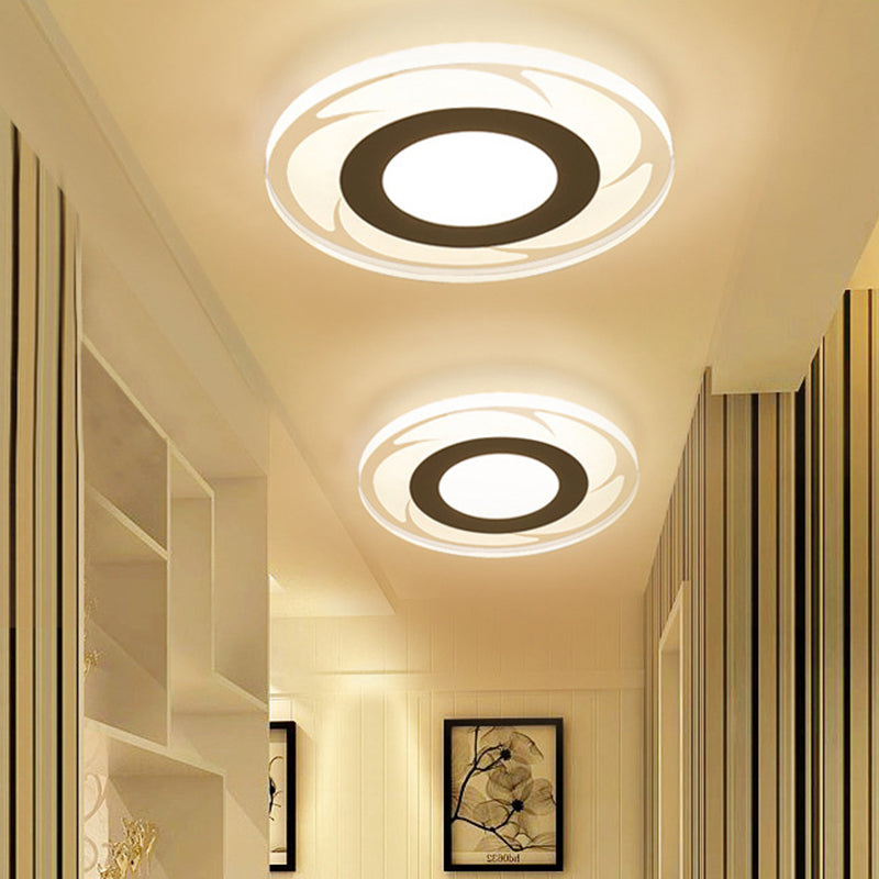 Ultrathin Hallway LED Ceiling Lamp Simplicity White Small Flush Mount Light with Floral/Square/Triangle Acrylic Shade