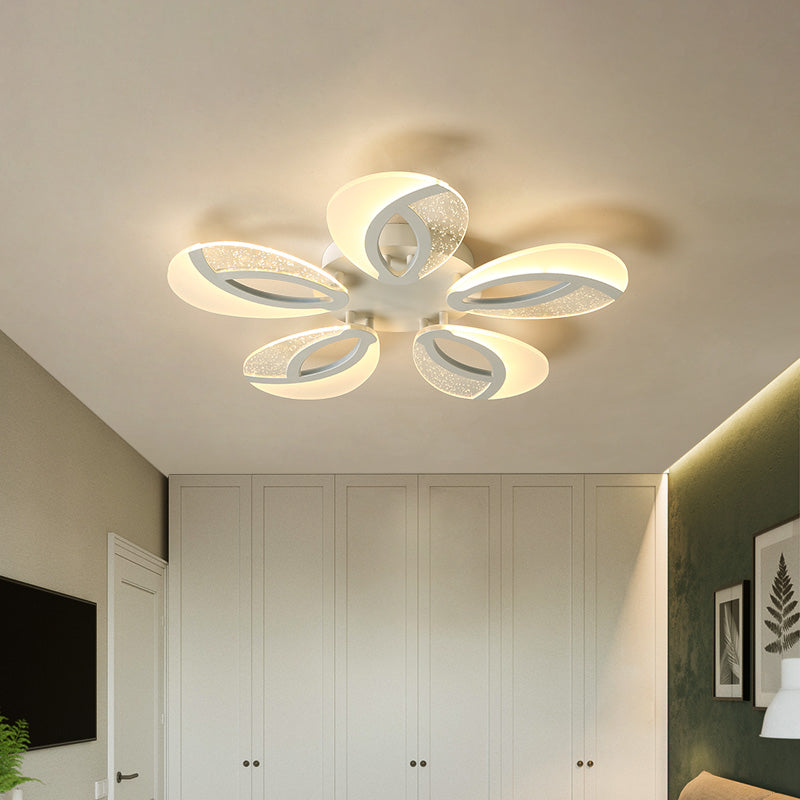 Petal LED Flush Ceiling Light Fixture Modernist Acrylic 5/9/18-Light White Semi Mount Lighting for Bedroom